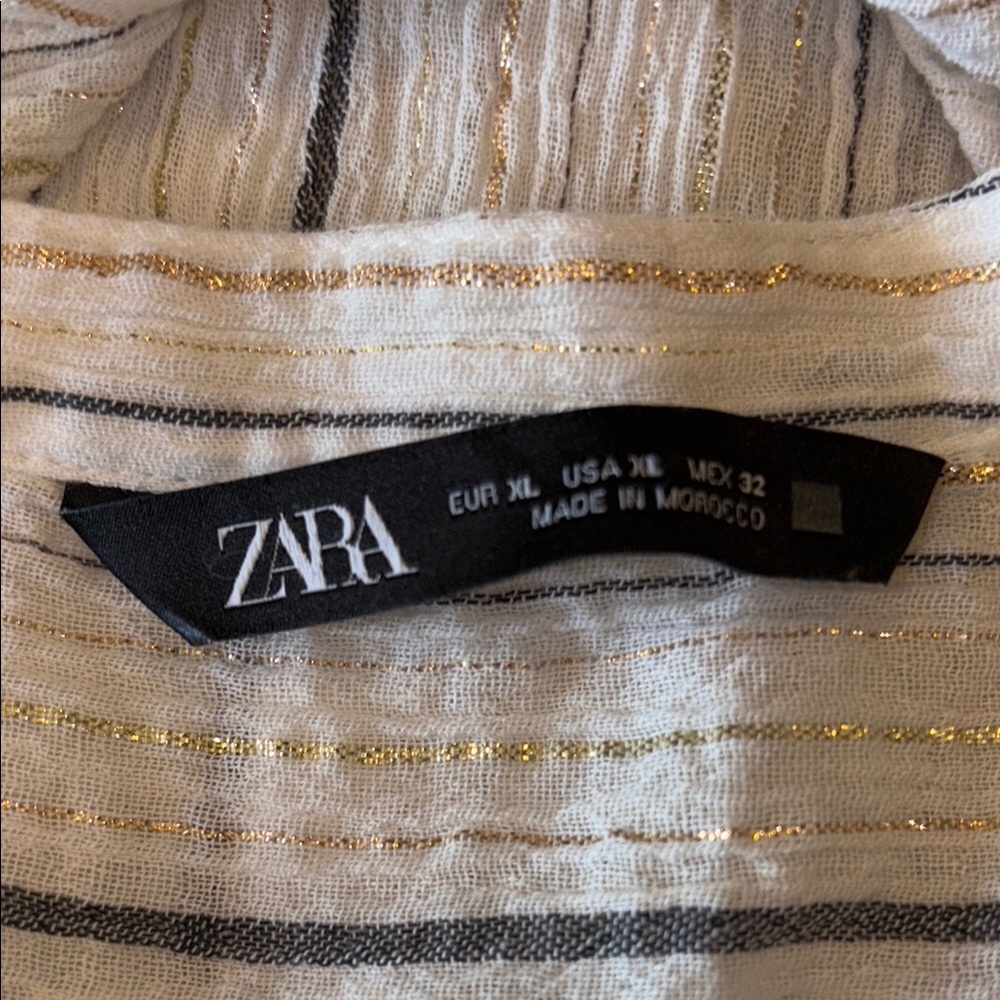 Zara Woman’s XL White Metallic Textured Long Sleeve Blouse - Picture 2 of 5